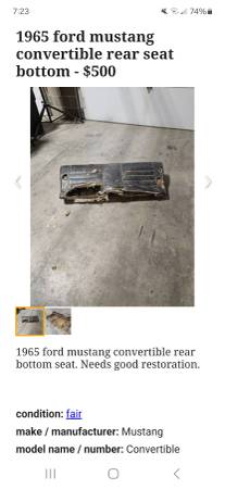 1965 ford mustang convertible rear seat bottom 1