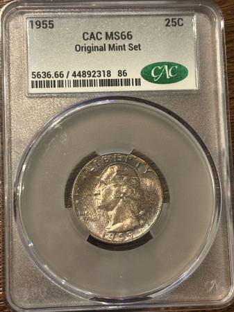 1955 CAC MS66 Washington Quarter – Original Mint Set 1