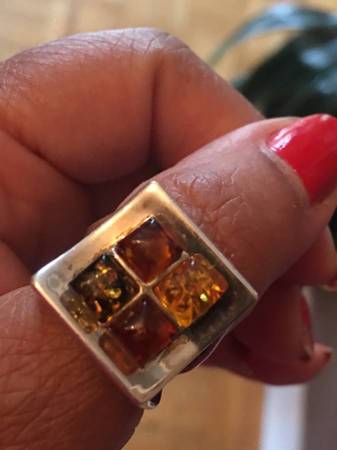 Sterling Silver Ring (Size 7) with Natural Different Amber Stones 1