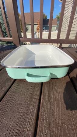 Martha Stewart 18in Enamel on Steel Roasting Pan and Rack in Turquoise - On  Sale - Bed Bath & Beyond - 33872308