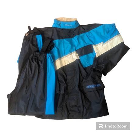 Rare VTG Teknic Blue White Black Motorcycle Rain Windbreaker Pant Set 1