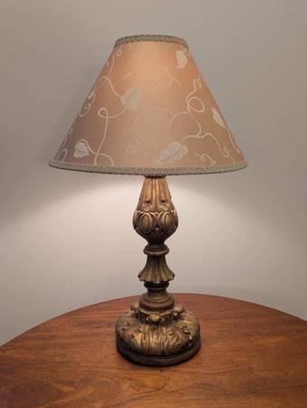 Baroque style painted plaster table lamp with vine leaf brocade shade 1