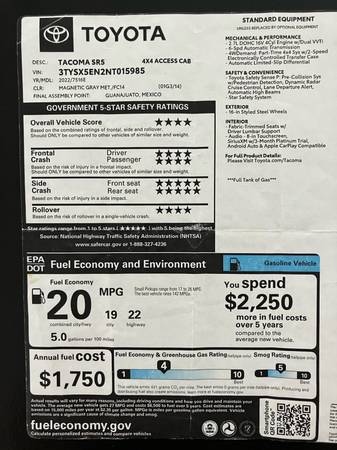 2022 Tacoma 4x4 SR5 Access Cab - $34,775 (Andover, MA)63496959851523124