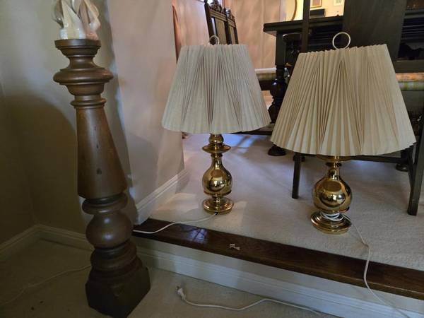 Pair of Lamps and Wood Candleholder 1