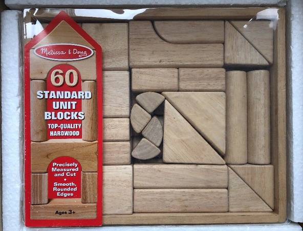 Melissa & Doug Wood Blocks 60 pc set Solid Wood In Crate NEW 1