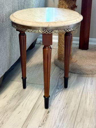 Vintage Cherry 14" Round Drink Table/Plant Stand- Italian Marble Top 1
