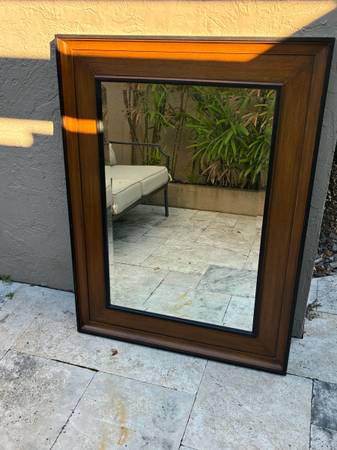 Large Beveled Glass Mirror, Solid Wood Frame 1