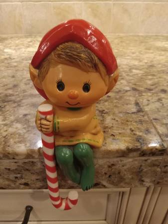 Vintage 1984 Hallmark Elf Pixie Xmas Candy Cane Stocking Holder Hanger 1