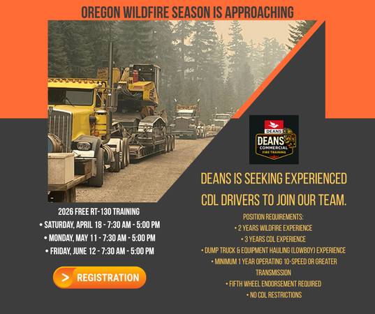 NOW HIRING: CDL Drivers for 2026 Oregon Fire Season 1