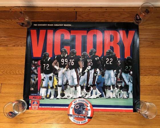Chicago Bears 1985 NFC Champions poster Pin Button Glasses lot 1