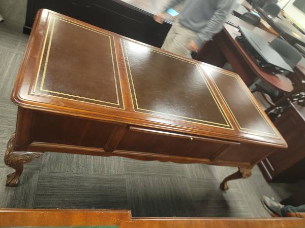 Leather top vintage antique table desk office work home 1