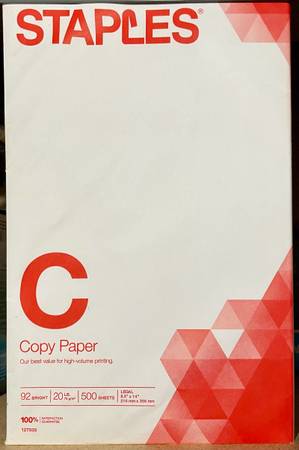 9x Reams of Staples Legal Size Copy Paper 1