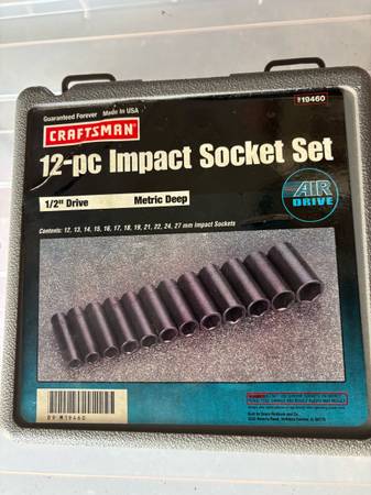 Craftman 12 piece impact socket set metric 1/2 drive 1
