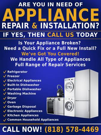 ✅✅APPLIANCE REPAIR & INSTALLATION --- Your Fix-It Pros --- Call Today 1