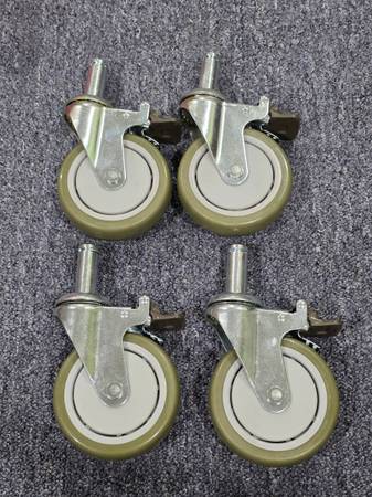 New Commercial Grade Wire Shelving Casters - Grey/Green and Chrome 1