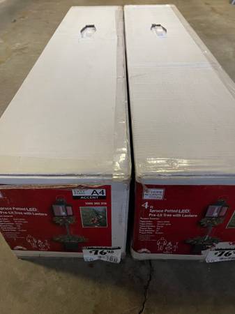 Two brand new 4-ft spruce potted LED pre-lit tree with lantern 1