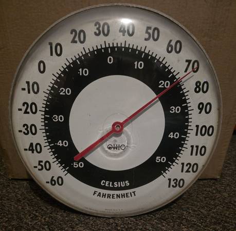 VINTAGE OHIO THERMOMETER-12" DIAMETER-WORKS-GREAT LOOK 1