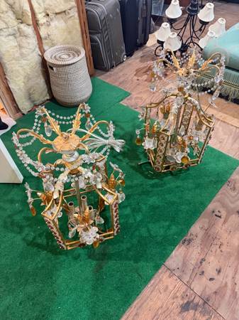 Matching Pair Vintage Crystal Chandeliers – Florentine Hollywood Regen 1