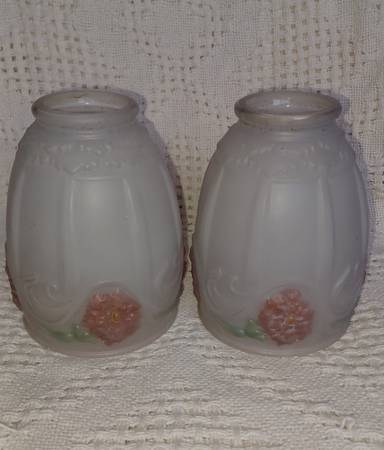Antique Reverse Painted Frosted Satin Glass Shades in VGC Lot #2 1