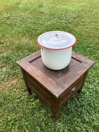 Antique Commode Chamber Pot Seat - White w/Red Trim Pot included 1