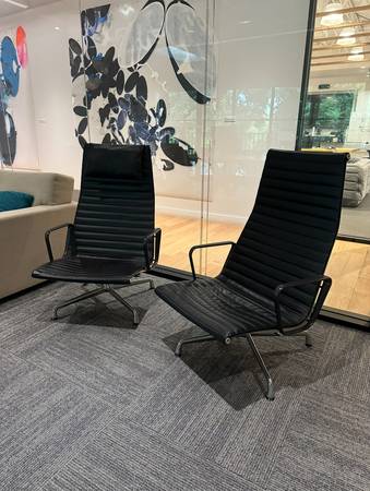 Herman Miller Eames Group Lounge Chair (2) -- Leather, Graphite, Tilt 1
