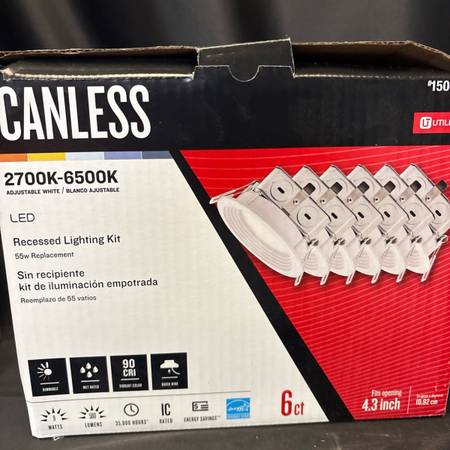 Utilitech Canless 4.3" LED 2700k-6500k RECESSED LIGHTS Dimmable 6ct #1500766 NEW 1