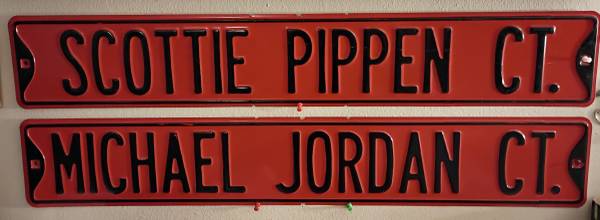 Michael Jordan and Scottie Pippen metal street signs 1