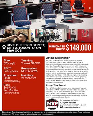 BUSINESS FOR SALE – MVP MODERN BARBER FRANCHISE (TURNKEY BUSINESS OPPO 1