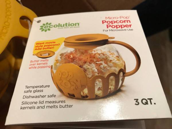 Microwave glass popcorn popper, 3 qt 1