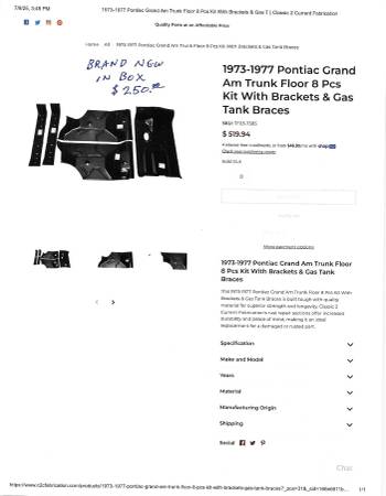 1973-1977 Pontiac Grand Am trunk floor. New in box 1