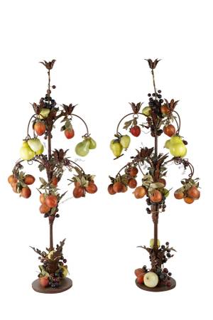 PAIR OF TOLE & PAPIER MACHE FRUIT CANDELABRA 1