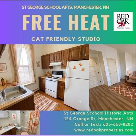 $1,466 / 380 ft² - El calefacción está incluida en este eficiente apartamento estudio (124 Orange Street Manchester, NH)
