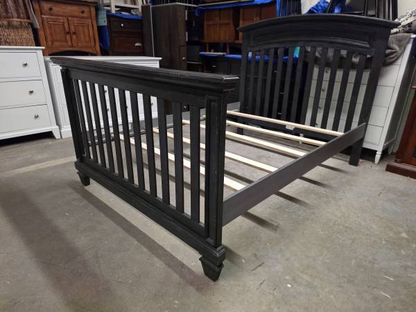 Dark Gray Rustic Style Full Size Bed Frame 1