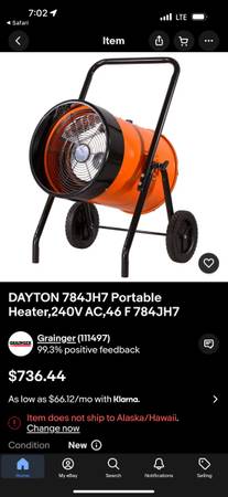 Dayton 240 volt space heater 1