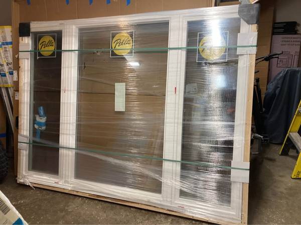 New window , picture/casement , vinyl , Pella , 84 1/4 by 61 3/4 1