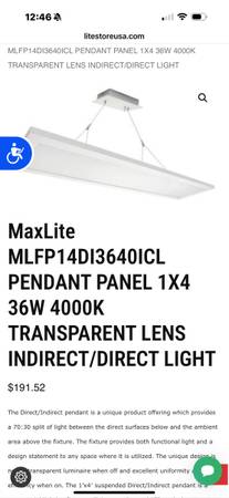 2- MaxLite MLFP14DI3640ICL PENDANT PANEL 1X4 36W 4000K TRANSPARENT LENS INDIRECT 1