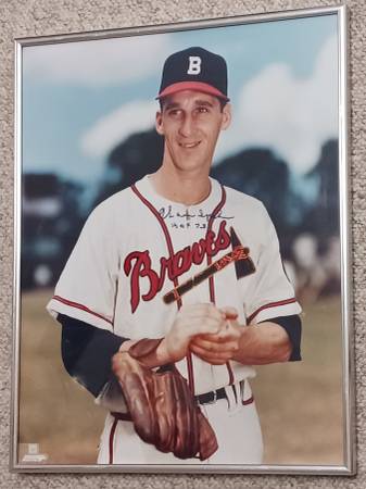 AUTO! 16x20 Warren Spahn HOF 73 Milwaukee Braves USA WWII Fun/Cool! 1