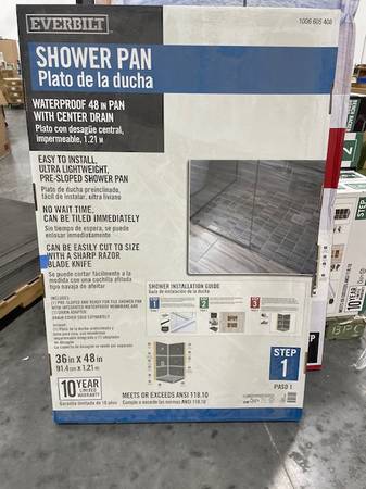 Watershield 36 in. x 48 in. Waterproof Center Drain Shower Pan Tray 1