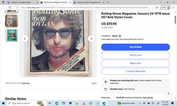 Bob Dylan Interview / Rolling Stones Magazine 1978 - $25 (Madison)63471318141059124
