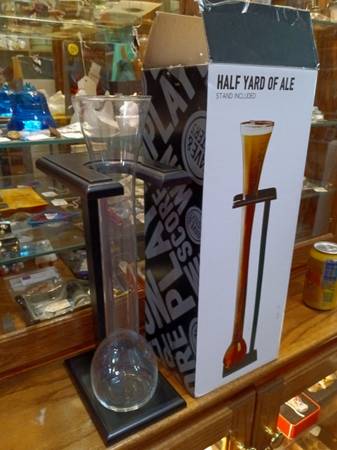 NiB - half yard of ale beer glass w/ wood stand 1