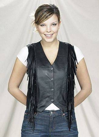 Ladies Leather Vest Braid/Fringe on Front/Back V-lace on Back LV227LD 1