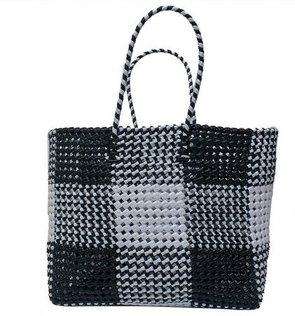 Market basket library bag shoulder bag handmade black white 1