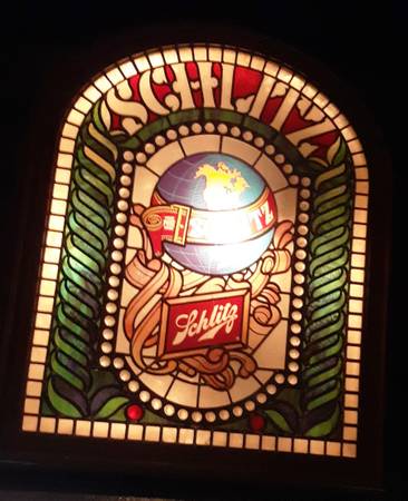 Vintage Schlitz Faux Stained Glass Lighted Sign 1