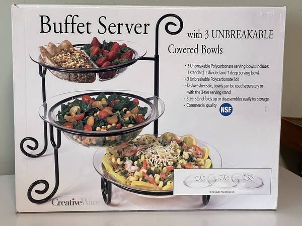 CreativeWare Buffet Server with 3 Unbreakable Polycarbonate Bowls 1