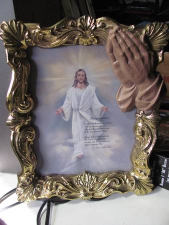 Vintage Heavy Gold Frame Jesus Resurrection Photo 1