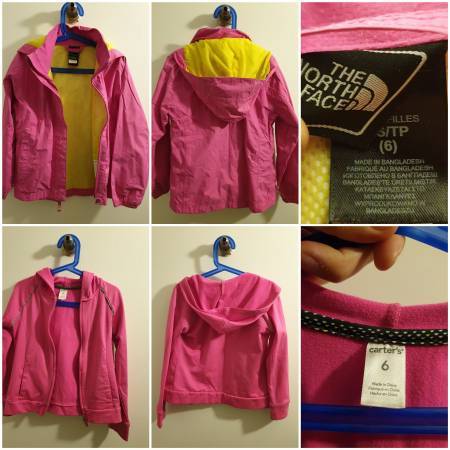2 pink jackets 6T Northface Carter's 1