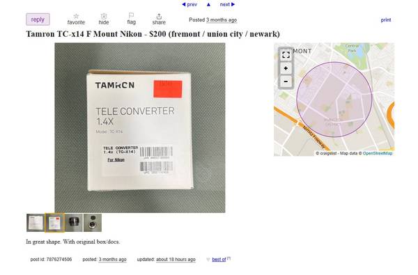 WARNING: Scam Selling Tamron Teleconverter TC-X14 1