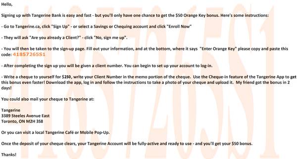 Code for Easy $50 Bonus Orange Key Tangerine Bank 1