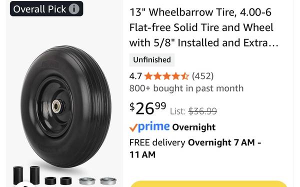 New Wheel Barrel Tire 4 x 6 ( 13” ROUND TIRE )all Shaft Sizes $15.00 e 1