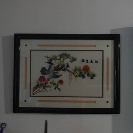 ASIAN EMBROIDERED TEXTILE ART FRAMED 1